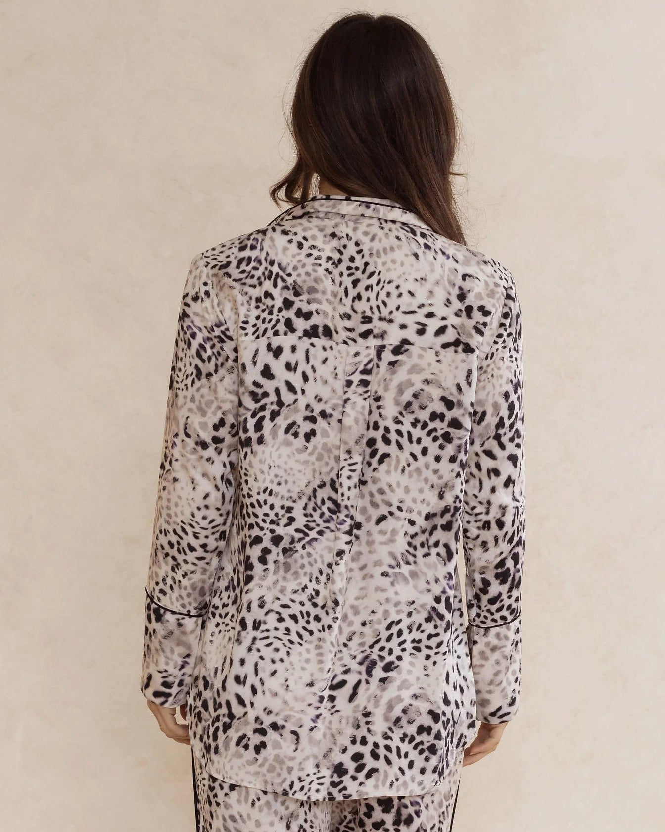 Long sleeve animal print shirt made from silky soft bamboo satin, breathable and comfortable. Designed in Australia.