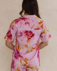 Back view of short sleeve floral bamboo pyjama top for women – breathable, soft sleepwear designed in Australia.