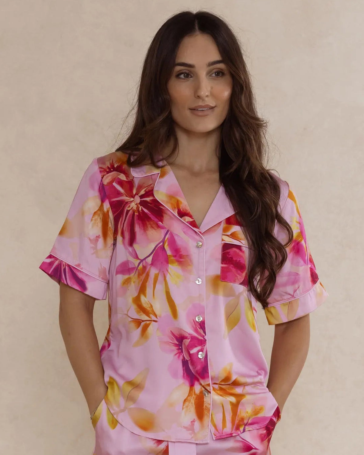 Short sleeve floral bamboo pyjama top for women – breathable, soft sleepwear designed in Australia