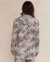 Long sleeve animal print shirt made from silky soft bamboo satin, breathable and comfortable. Designed in Australia.