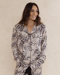 Long sleeve animal print bamboo pyjama top for women – breathable, soft sleepwear designed in Australia.