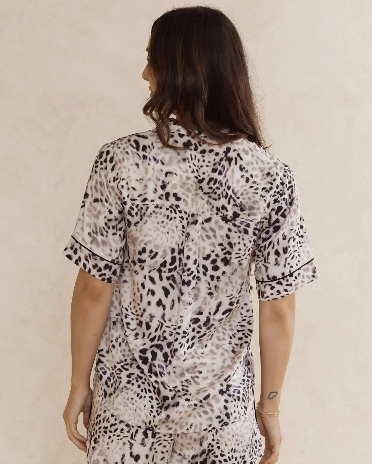 Short sleeve animal print bamboo pyjama top for women – breathable, soft sleepwear designed in Australia.