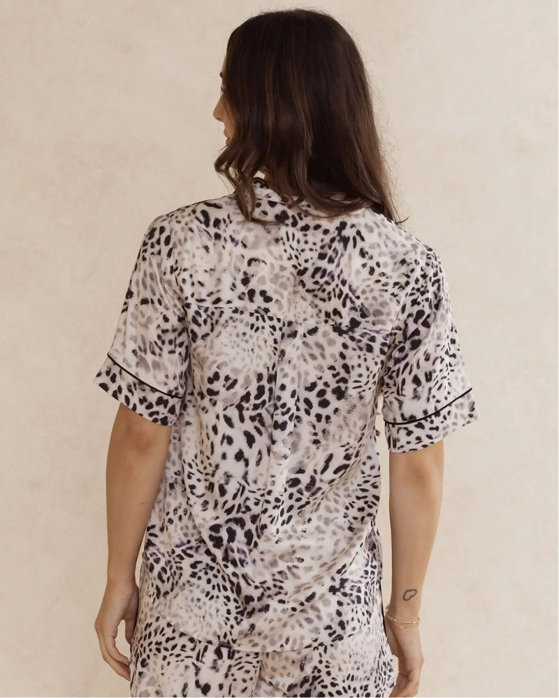 Short sleeve animal print bamboo pyjama top for women – breathable, soft sleepwear designed in Australia.